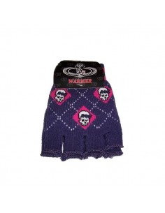 Fingerless Gloves - Purple Girlie Skull