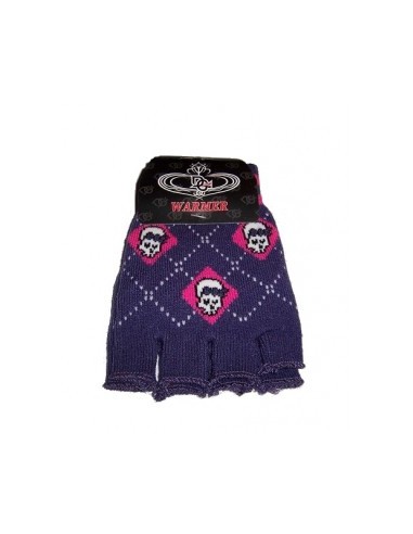 Fingerless Gloves - Purple Girlie Skull