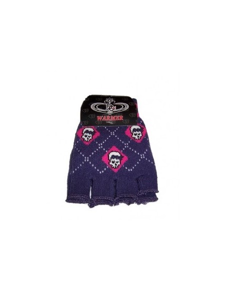 Handschuhe Fingerlos - Violet Girlie Skull