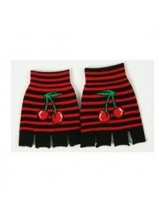 Fingerless Gloves - Black Red Cherry 2