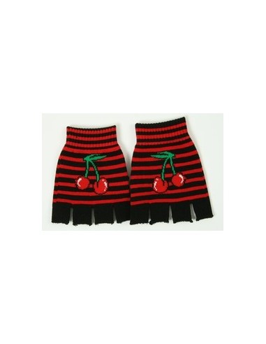 Fingerless Gloves - Black Red Cherry