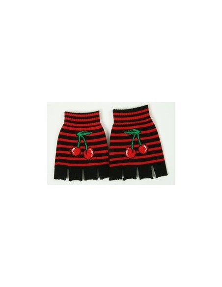 Handschuhe Fingerlos - Schwarz Rot Kirschen